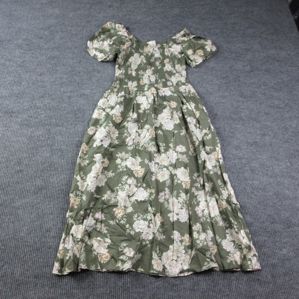 LOFT Dress Womens S Green Floral Maxi Sundress Smocked Puff Sleeve NWT